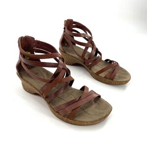 Ahnu Malini Sandals Women's Size 7 Strappy Leather Wedge Heel Brown Gladiator